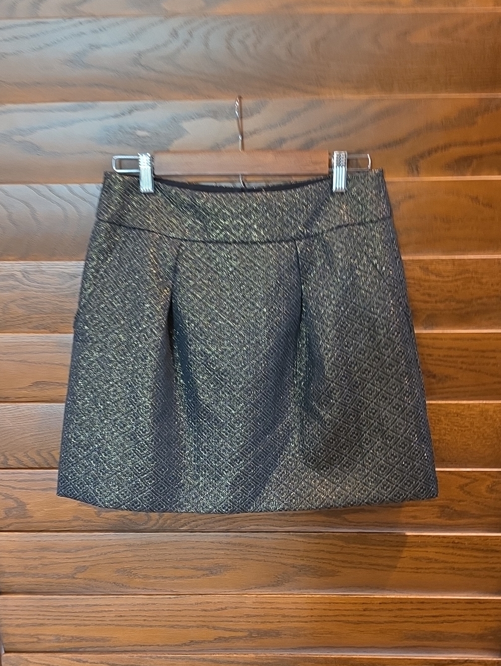 LOFT Brand Metallic Black Pleated A-Line Skirt